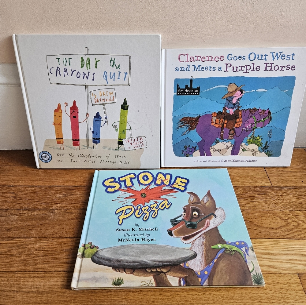 The Day the Crayons quit, Clarence Goes Out West n meet a purple Horse & Stone P